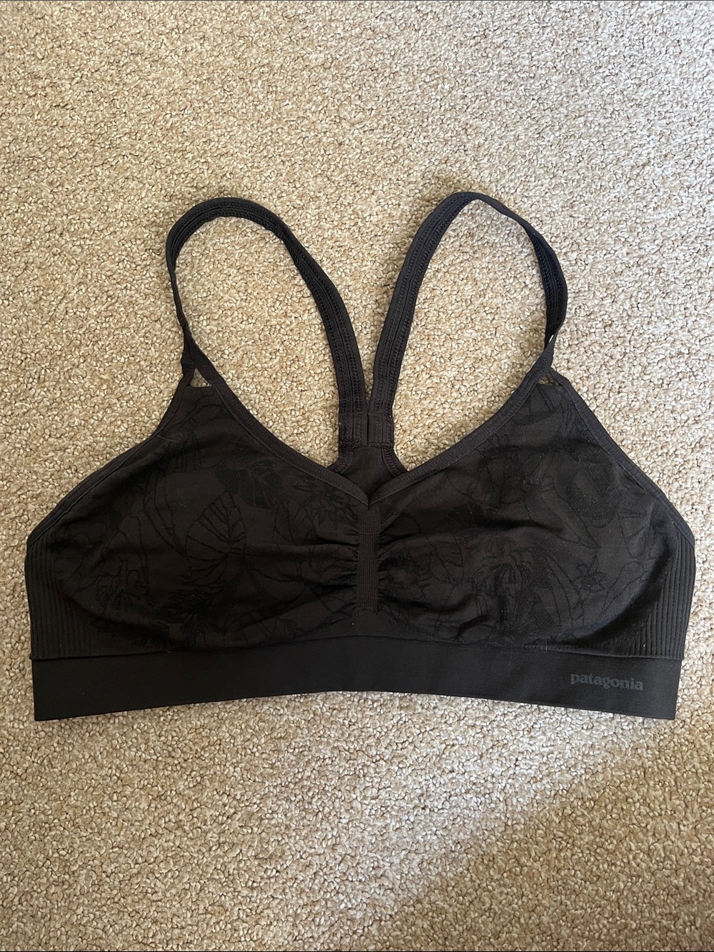 Patagonia Barely Bra Black Floral-Print Racerback Sports Bra